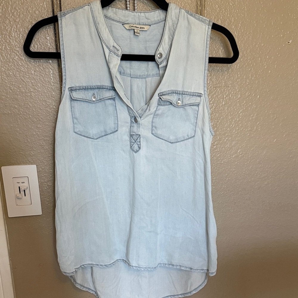 Calvin Klein Light Wash Denim-Style Sleeveless Tank